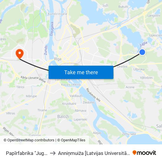 Papīrfabrika "Jugla" to Anniņmuiža [Latvijas Universitāte] map