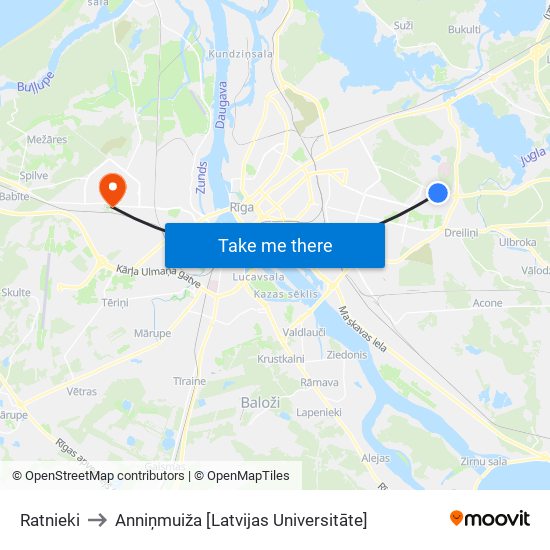 Ratnieki to Anniņmuiža [Latvijas Universitāte] map
