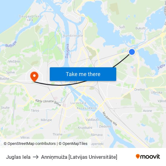 Juglas Iela to Anniņmuiža [Latvijas Universitāte] map