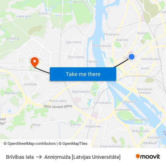 Brīvības Iela to Anniņmuiža [Latvijas Universitāte] map