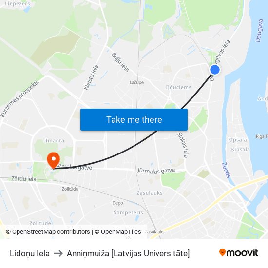 Lidoņu Iela to Anniņmuiža [Latvijas Universitāte] map