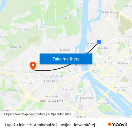 Lugažu Iela to Anniņmuiža [Latvijas Universitāte] map