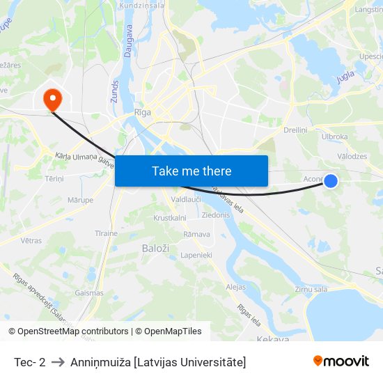 Tec- 2 to Anniņmuiža [Latvijas Universitāte] map