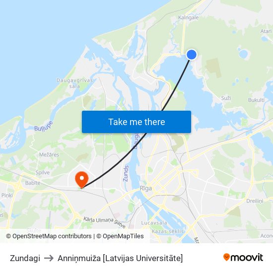 Zundagi to Anniņmuiža [Latvijas Universitāte] map