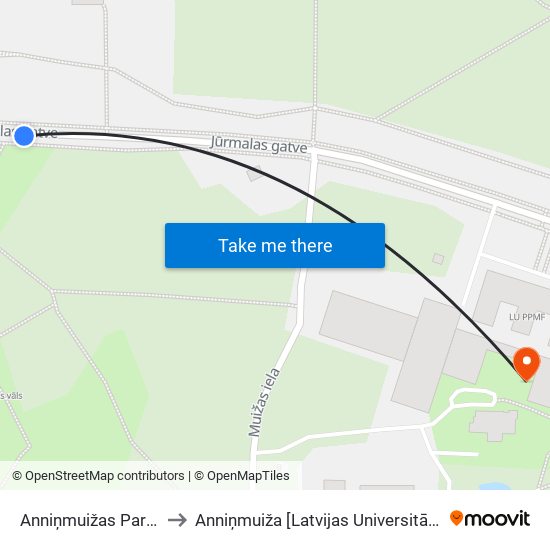 Anniņmuižas Parks to Anniņmuiža [Latvijas Universitāte] map