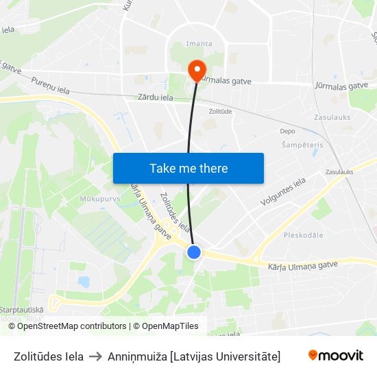 Zolitūdes Iela to Anniņmuiža [Latvijas Universitāte] map