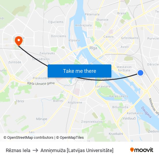 Rēznas Iela to Anniņmuiža [Latvijas Universitāte] map