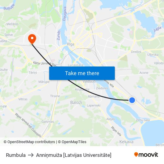 Rumbula to Anniņmuiža [Latvijas Universitāte] map