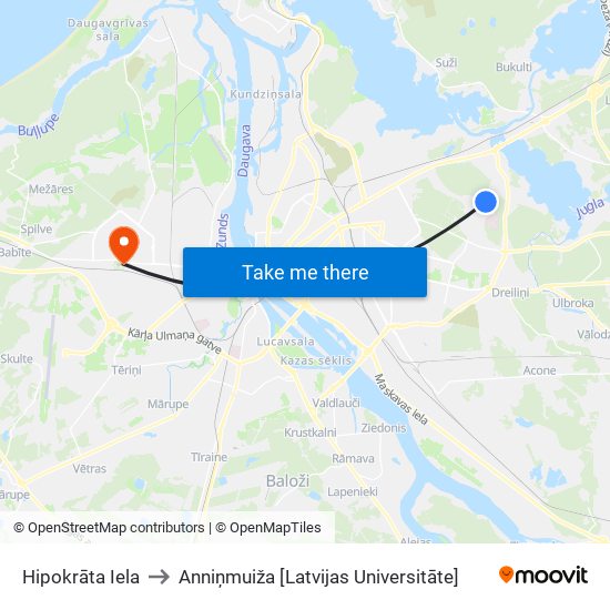 Hipokrāta Iela to Anniņmuiža [Latvijas Universitāte] map