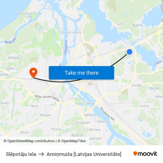 Slēpotāju Iela to Anniņmuiža [Latvijas Universitāte] map