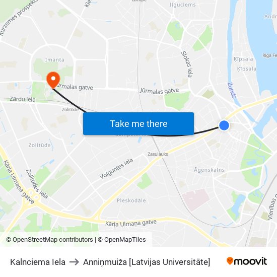 Valsts Arhīvs to Anniņmuiža [Latvijas Universitāte] map