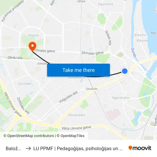 Baložu Iela to LU PPMF | Pedagoģijas, psiholoģijas un mākslas fakultāte map