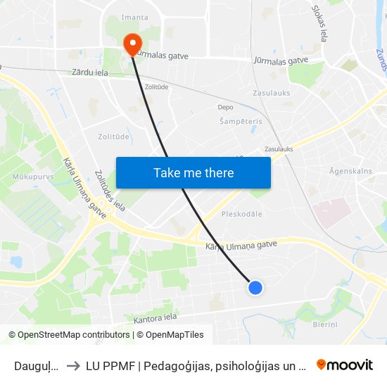 Dauguļu Iela to LU PPMF | Pedagoģijas, psiholoģijas un mākslas fakultāte map