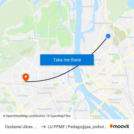 Ozolaine/Jūras Medicīnas Centrs to LU PPMF | Pedagoģijas, psiholoģijas un mākslas fakultāte map