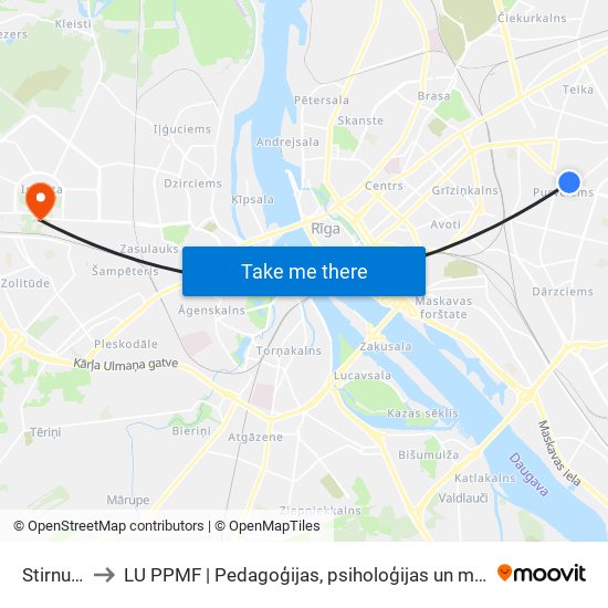 Stirnu Iela to LU PPMF | Pedagoģijas, psiholoģijas un mākslas fakultāte map