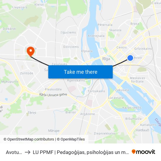 Avotu Iela to LU PPMF | Pedagoģijas, psiholoģijas un mākslas fakultāte map