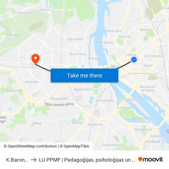 K.Barona Iela to LU PPMF | Pedagoģijas, psiholoģijas un mākslas fakultāte map