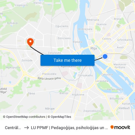 Centrāltirgus to LU PPMF | Pedagoģijas, psiholoģijas un mākslas fakultāte map