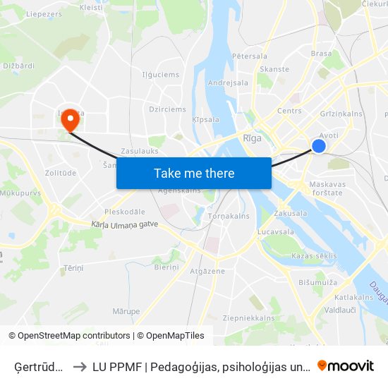 Ģertrūdes Iela to LU PPMF | Pedagoģijas, psiholoģijas un mākslas fakultāte map