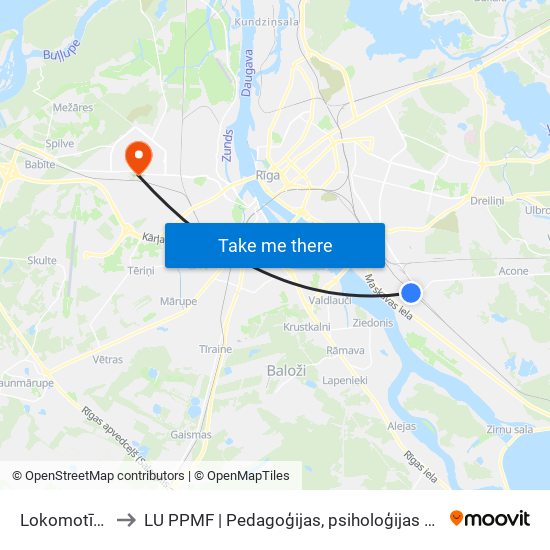 Lokomotīves Iela to LU PPMF | Pedagoģijas, psiholoģijas un mākslas fakultāte map