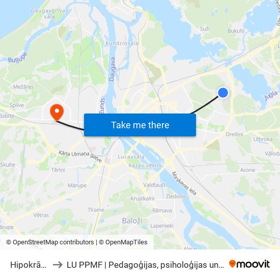 Hipokrāta Iela to LU PPMF | Pedagoģijas, psiholoģijas un mākslas fakultāte map