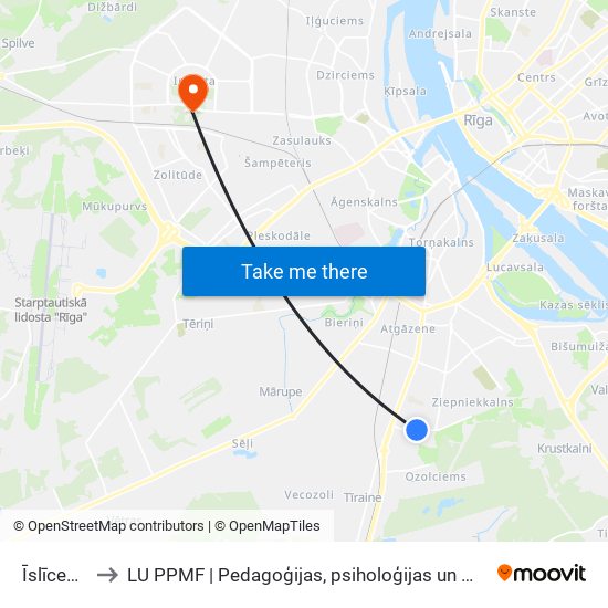 Īslīces Iela to LU PPMF | Pedagoģijas, psiholoģijas un mākslas fakultāte map