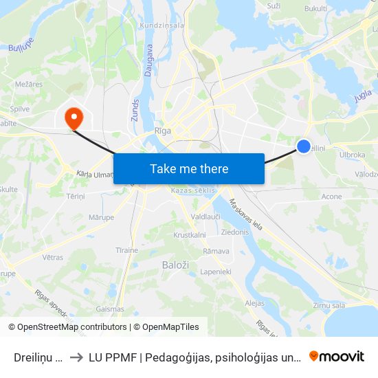 Dreiliņu Pasts to LU PPMF | Pedagoģijas, psiholoģijas un mākslas fakultāte map