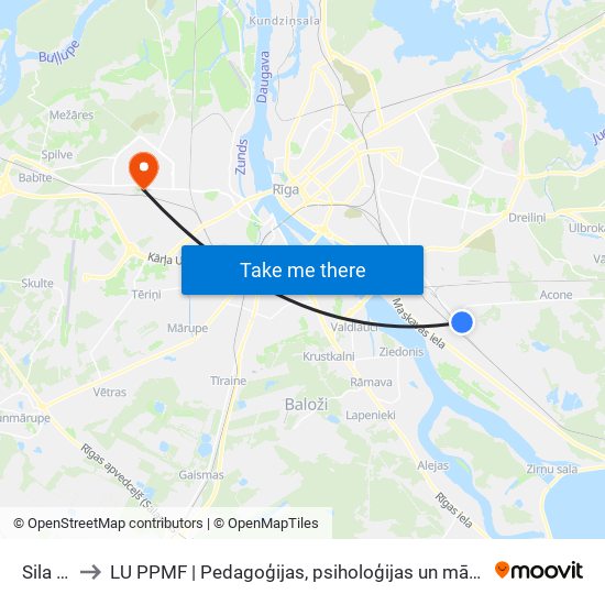 Sila Iela to LU PPMF | Pedagoģijas, psiholoģijas un mākslas fakultāte map