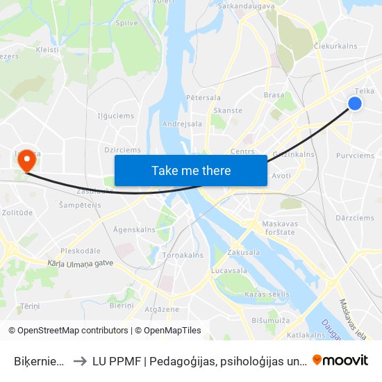 Biķernieku Iela to LU PPMF | Pedagoģijas, psiholoģijas un mākslas fakultāte map