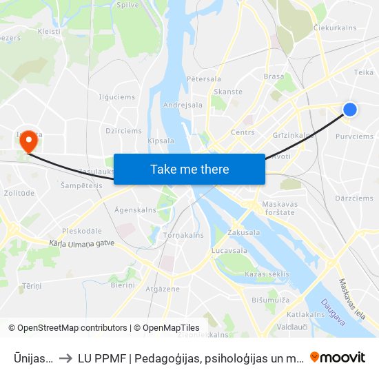 Ūnijas Iela to LU PPMF | Pedagoģijas, psiholoģijas un mākslas fakultāte map