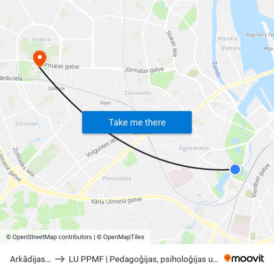 Arkādijas Parks to LU PPMF | Pedagoģijas, psiholoģijas un mākslas fakultāte map