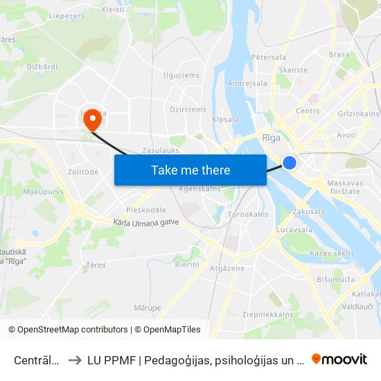 Centrāltirgus to LU PPMF | Pedagoģijas, psiholoģijas un mākslas fakultāte map