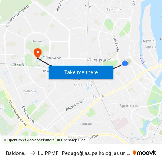 Baldones Iela to LU PPMF | Pedagoģijas, psiholoģijas un mākslas fakultāte map