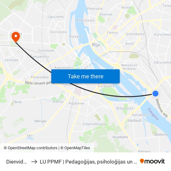 Dienvidu Tilts to LU PPMF | Pedagoģijas, psiholoģijas un mākslas fakultāte map