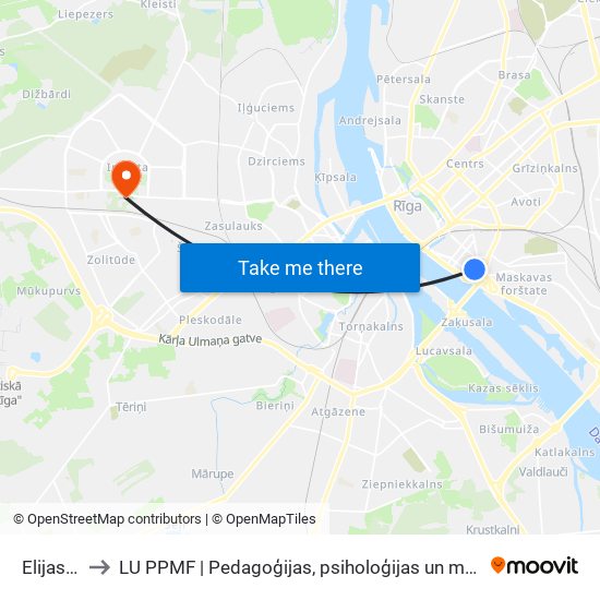 Elijas Iela to LU PPMF | Pedagoģijas, psiholoģijas un mākslas fakultāte map