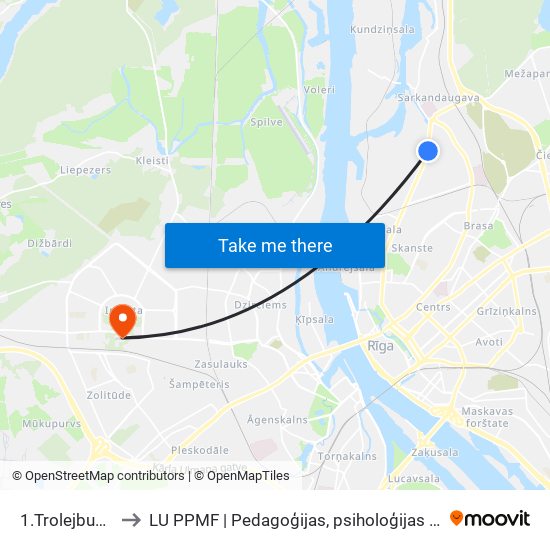 1.Trolejbusu Parks to LU PPMF | Pedagoģijas, psiholoģijas un mākslas fakultāte map