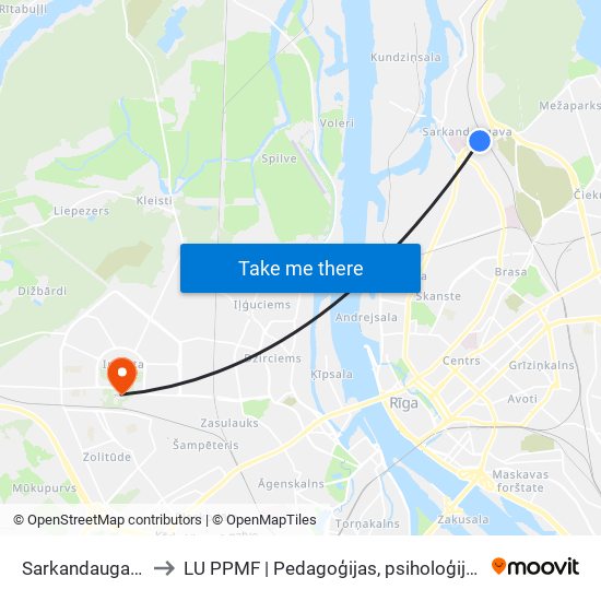 Sarkandaugavas Stacija to LU PPMF | Pedagoģijas, psiholoģijas un mākslas fakultāte map