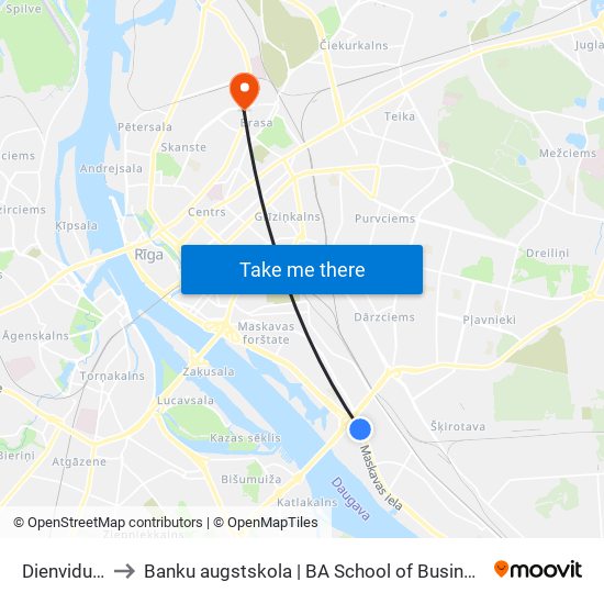 Dienvidu Tilts to Banku augstskola | BA School of Business and Finance map