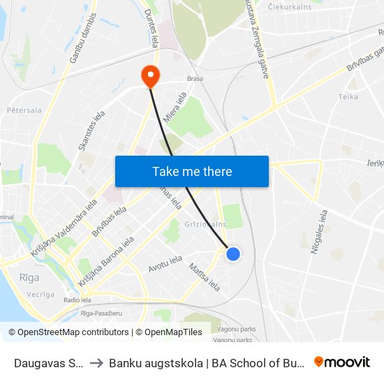 Daugavas Stadions to Banku augstskola | BA School of Business and Finance map