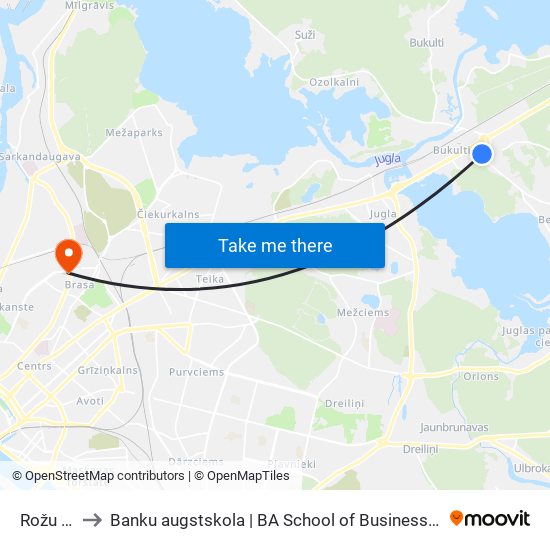 Rožu Iela to Banku augstskola | BA School of Business and Finance map