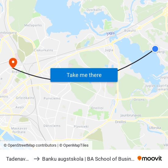 Tadenavas Iela to Banku augstskola | BA School of Business and Finance map