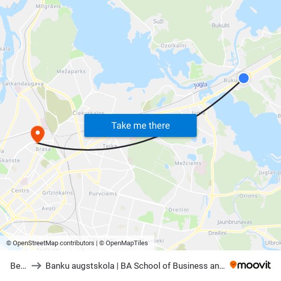 Berģi to Banku augstskola | BA School of Business and Finance map