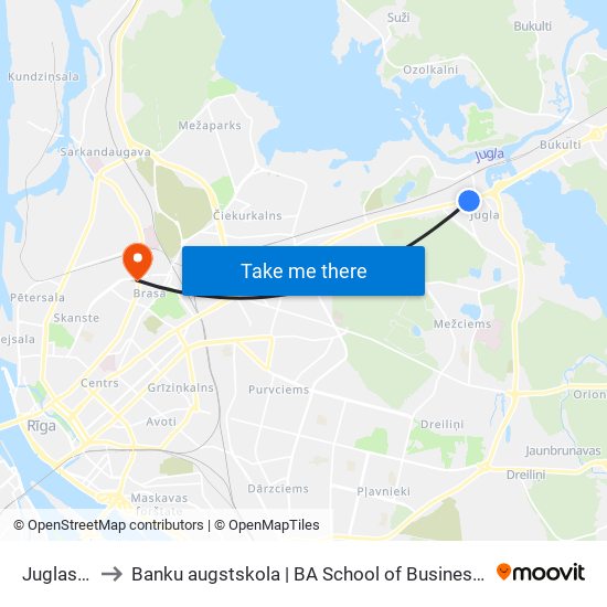 Juglas Iela to Banku augstskola | BA School of Business and Finance map