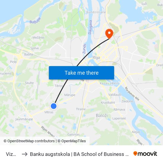 Vizmas to Banku augstskola | BA School of Business and Finance map