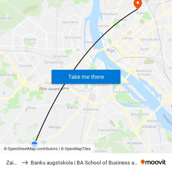 Zaigas to Banku augstskola | BA School of Business and Finance map