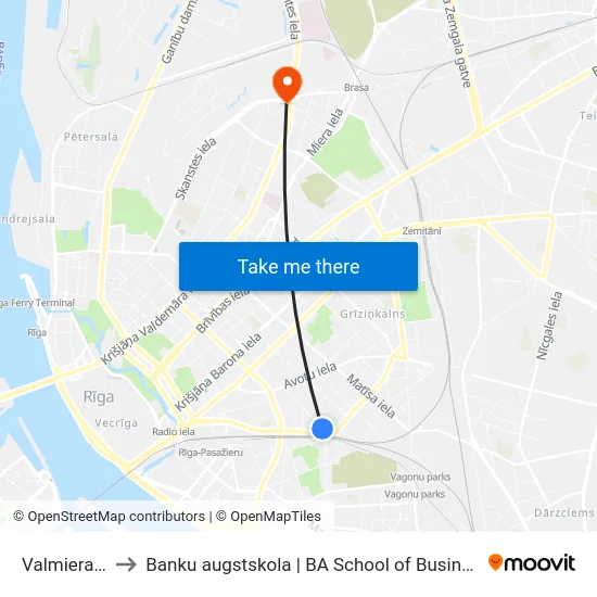 Valmieras Iela to Banku augstskola | BA School of Business and Finance map