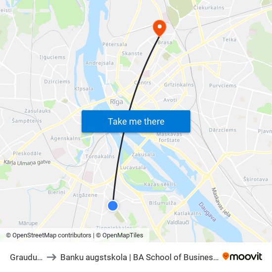 Graudu Iela to Banku augstskola | BA School of Business and Finance map