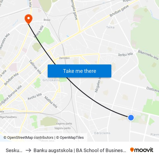 Sesku Iela to Banku augstskola | BA School of Business and Finance map