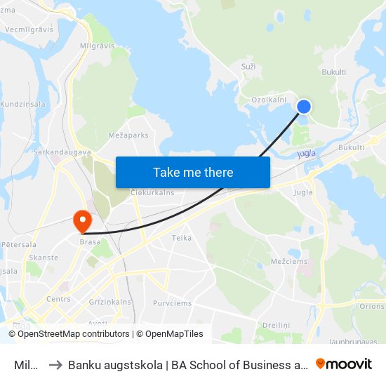 Milnas to Banku augstskola | BA School of Business and Finance map