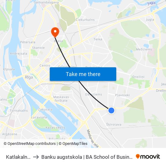 Katlakalna Iela to Banku augstskola | BA School of Business and Finance map